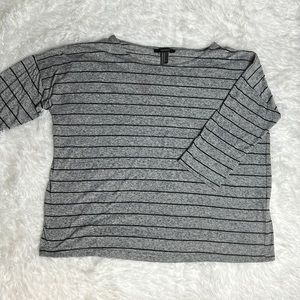 FOREVER 21 Striped Top - 3/4 Sleeve, Grey - M